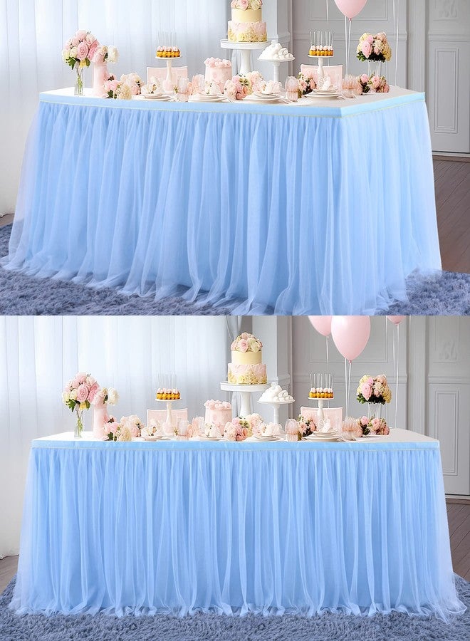 Suppromo 2 Pack 6ft Blue Tulle Table Skirts for Rectangle Tables or Round Tables Blue Tutu Tablecloth Cover for Baby Shower Boy Birthday Party Wedding Cake Dessert Table Decorations - Image 1